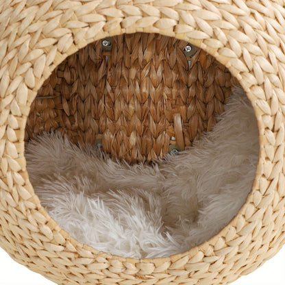 Natural-Tone Round Woven Cat Wall Condo with Removable Cushion, Mounting Hardware and 17.7-Inch Pod Diameter