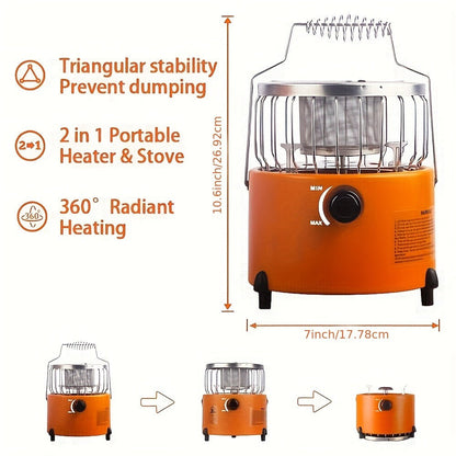 Portable Propane Heater Stove 2-in-1 Camping Gas Stove & Heater 3680-9000 BTU with Ignition, Stainless Steel