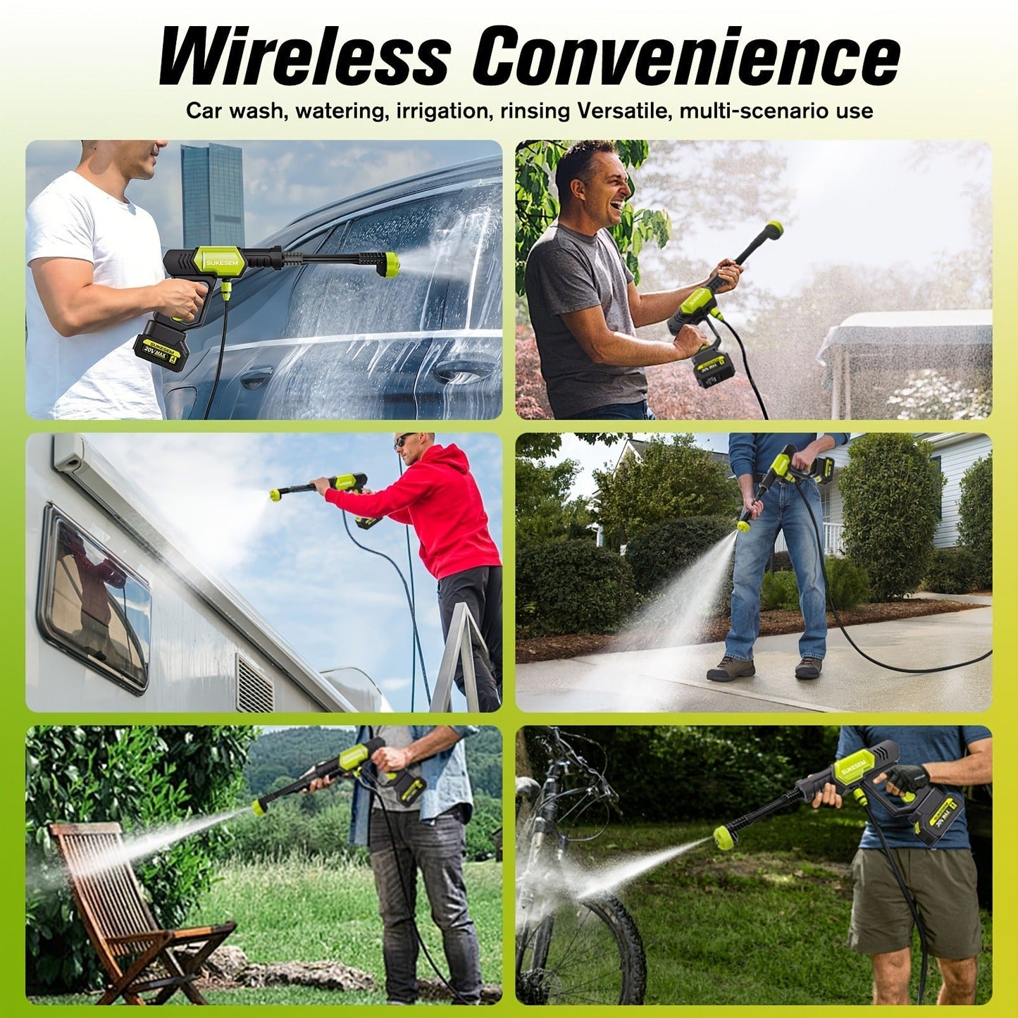Cordless Pressure Washer Battery Powered Portable Car Wash Gun High Pressure Cleaner for Cars Yards for Garden, Patio and Yard Use