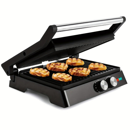 Sandwich Maker 3-in-1 Mini Indoor Grill & Panini Press, Non-Stick 180° Opening, Floating Hinge, 60-Min Timer