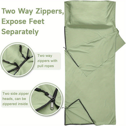 Sleeping Bag Liner for Adults – Two-Way Zipper Sleep Sack with Foot Exposure, Lightweight Portable Travel Sheet for Camping, Hiking