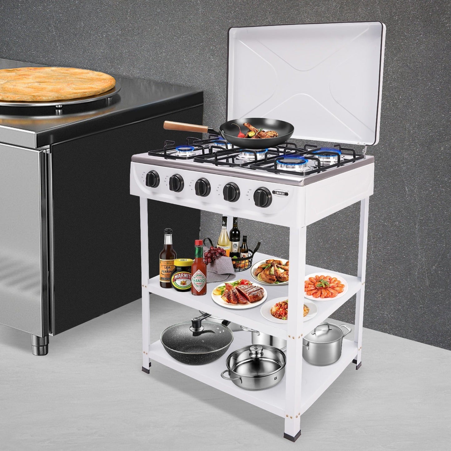 5-Burner Gas Stove CNCEST Portable Natural Gas Stove, 2.5kW Per Burner, Freestanding Outdoor Cooking Stove for RV