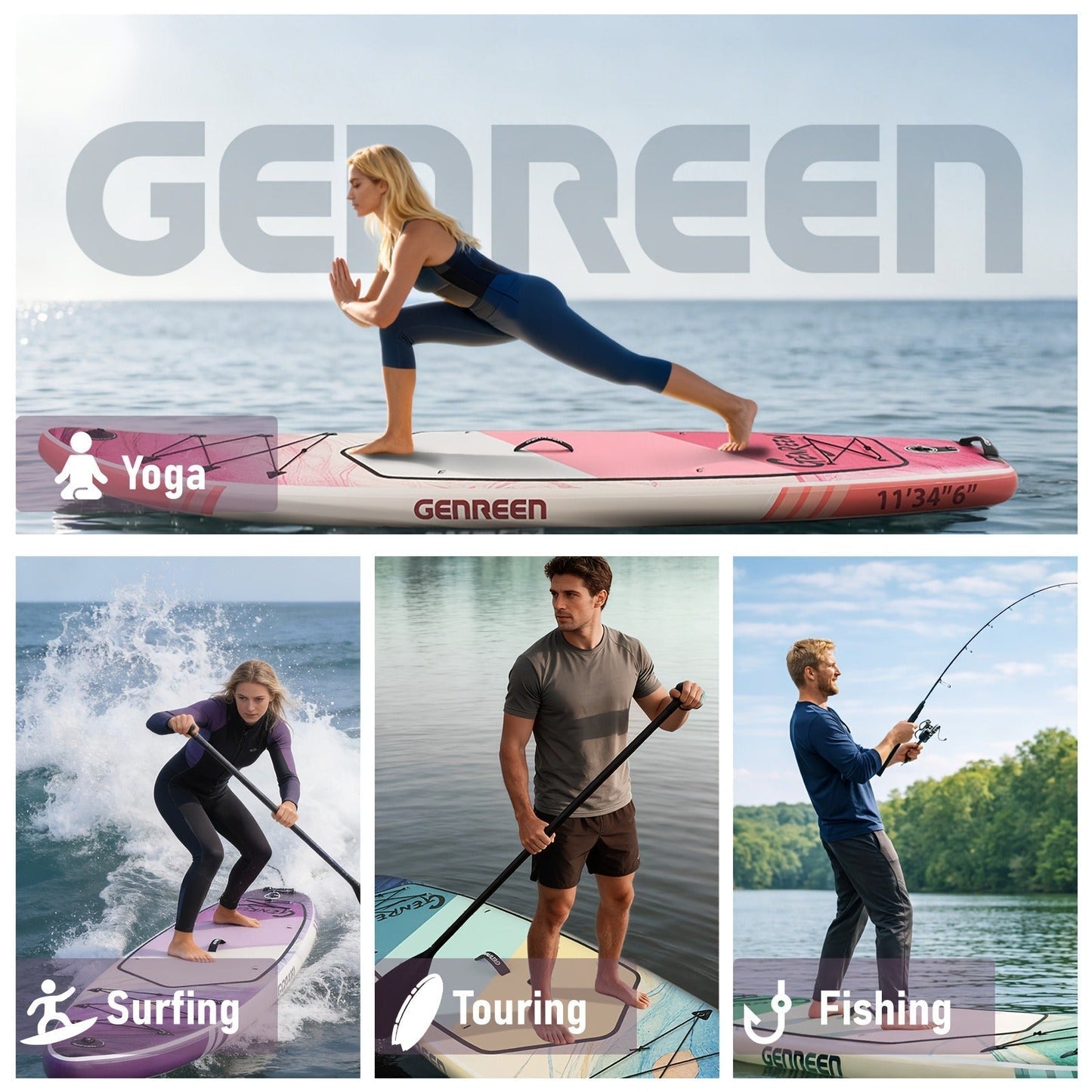 11ft SUP Board Inflatable Stand Up Paddle Board – Non-Slip Deck, Wide Stance, Heavy-Duty for Adults Beginners Experts