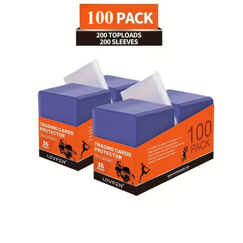 35PT Trading Card Storage Sleeves with Clear Rigid Top-Loading Design in 50- or 100-Piece Packs
