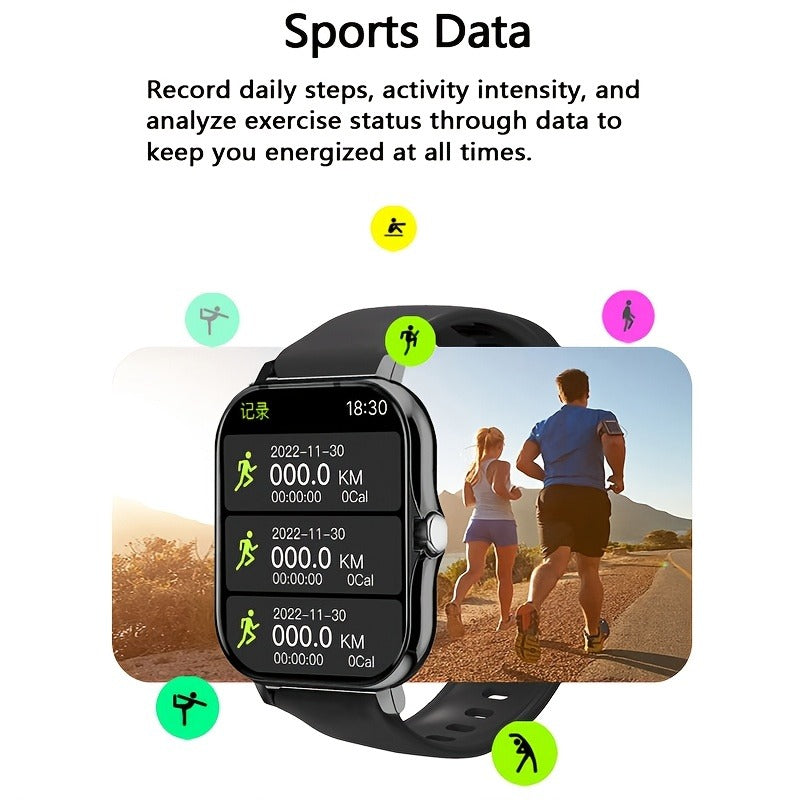 Smart Watch 1.83-Inch Touch Display with Bluetooth Calling, Music Control and Black Silicone Band