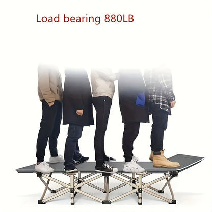 Folding Camping Cot with 74 x 30 Inch Plaid Mattress Checkout Label, Carry Bag and Side Storage Pocket