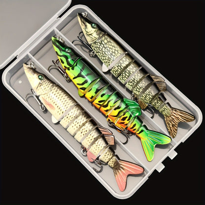 Multi-Jointed Swimbait Fishing Lures for Bass Trout Perch – Slow Sinking Lifelike 3D Eyes ABS Body, Pearl Powder Coating