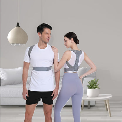 Grey Adjustable Posture Brace with Shoulder Straps and S, M, L or XL Size Options for Daily Routines