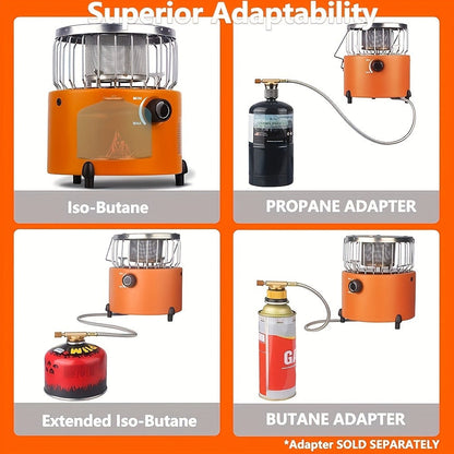 Two-in-One Outdoor Propane Radiant Heater and Cooking Stove with Hose, Converter and 7-Inch Orange Body