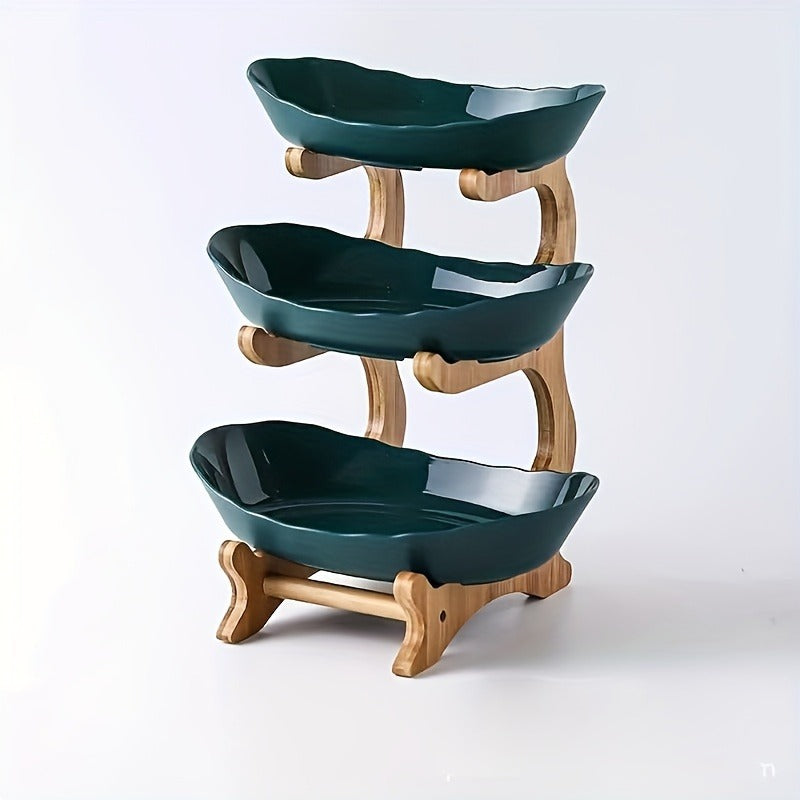 Fruit Stand 2/3-Tier Plastic Tiered Tray | Elegant Candy Display Snack Bread Bowl for Kitchen Living Room | Space-Saving Countertop