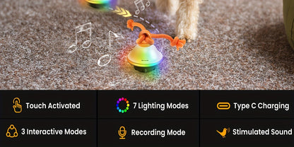 Automatic Rolling Dog Ball Toy with Rope – Motion-Activated Wicked Ball with Voice Recording, Interactive Self-Moving Stimulation Toy