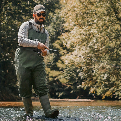 Waterproof Chest Waders for Men & Women with Boot Leg Straps, Adjustable H-Back Suspenders & Anti-Slip PVC Boots for Fly Fishing