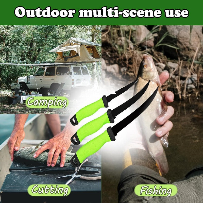 Stainless Steel Fishing Knife Set 3-Piece – 4.5 to 6.5 Inch Fish Fillet Knives for Camping, Fishing & Outdoor Use