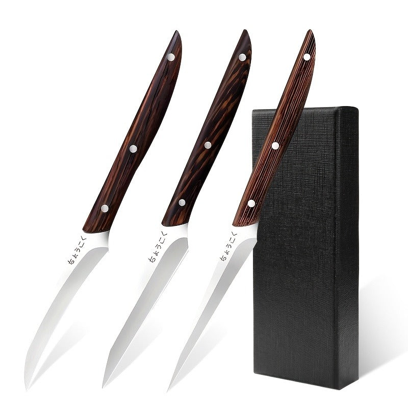 3-Piece Carving Knife Set Fixed Blade Whittling Knives – Portable Multifunctional Peeling Knife with Anti-Slip Outdoor Log Handle