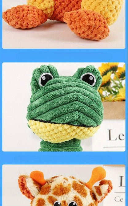 Dog Toy Squeaky Plush Deer or Frog Character for Chew, Tug, Fetch, Shake and Cuddle Play for All Breeds