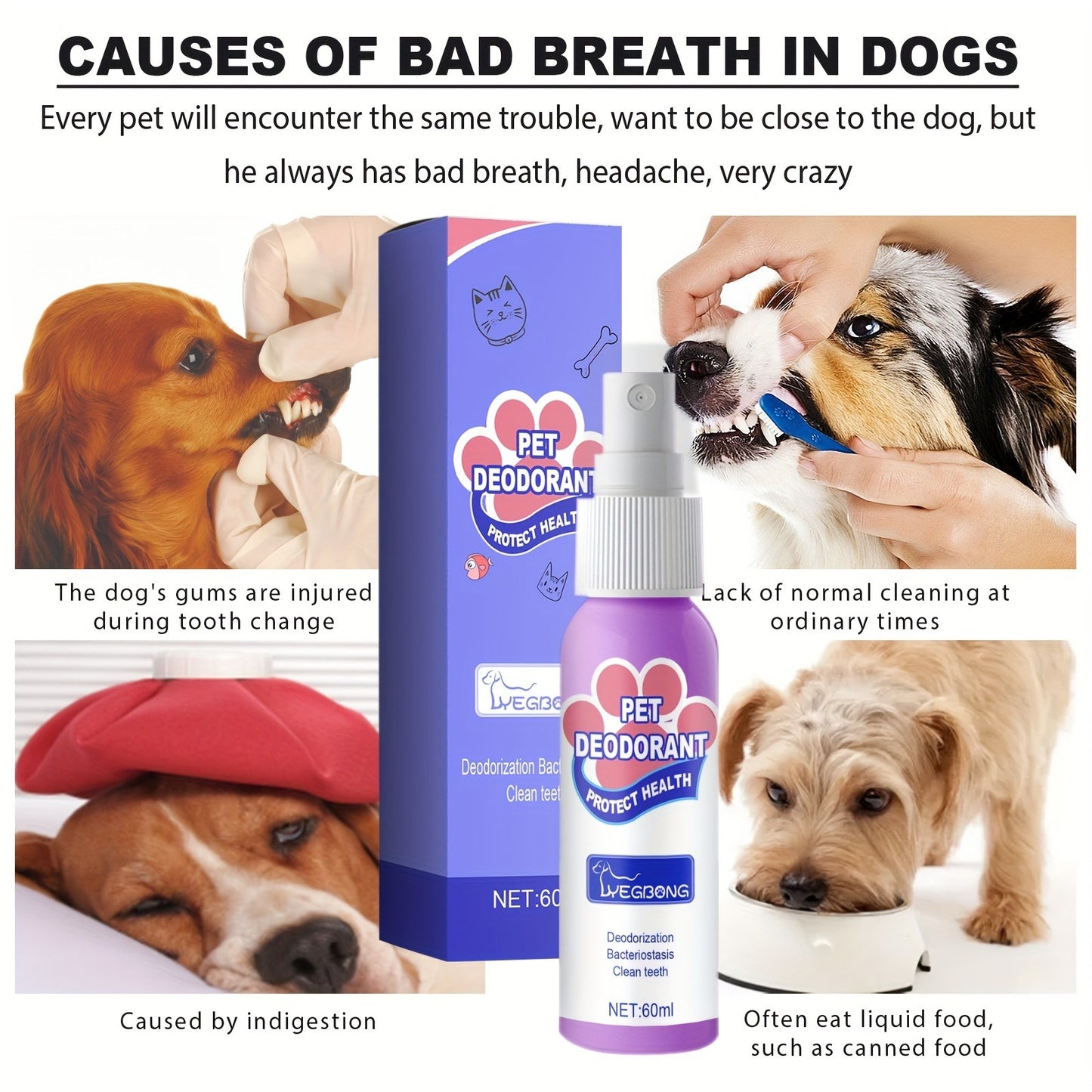 Pet Dental Spray for Dogs & Cats – Teeth Cleaning & Bad Breath Freshener, No-Brush Oral Care Spray for Plaque & Tartar Control