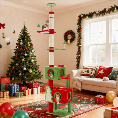 Floor to Ceiling Cat Tree Tower 90–107" – 4-Tier Tall Adjustable Cat Climbing Post with Tension Rod | Ceiling-Mounted Stable Cat Activity