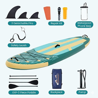 Inflatable Stand-Up Paddle Board Kit in Four Color Combinations with EVA Deck and Three Detachable Fins