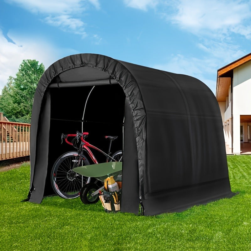 Portable PE-Tarpaulin Outdoor Storage Shelter with Steel Frame in 5 x 7.2 Ft or 6.3 x 8 Ft Sizes