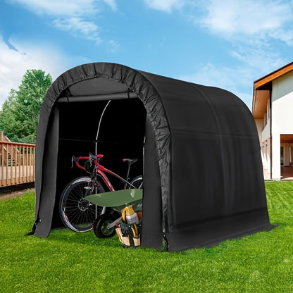 Portable PE-Tarpaulin Outdoor Storage Shelter with Steel Frame in 5 x 7.2 Ft or 6.3 x 8 Ft Sizes