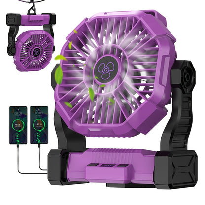 Portable Camping Fan 3-in-1 with LED Lantern & USB Charging – Battery Powered Tent Fan with Timer, 360° Rotation, for Outdoor Camping