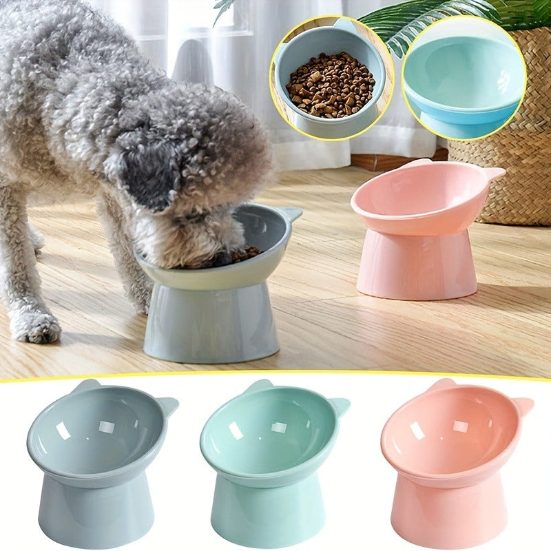 Cat Ear Shaped Raised Cat Bowls Set of 3 – Elevated Feeder Anti-Slip Base Neck Comfort Design, Pink Green Blue Feeding Dish for Cats