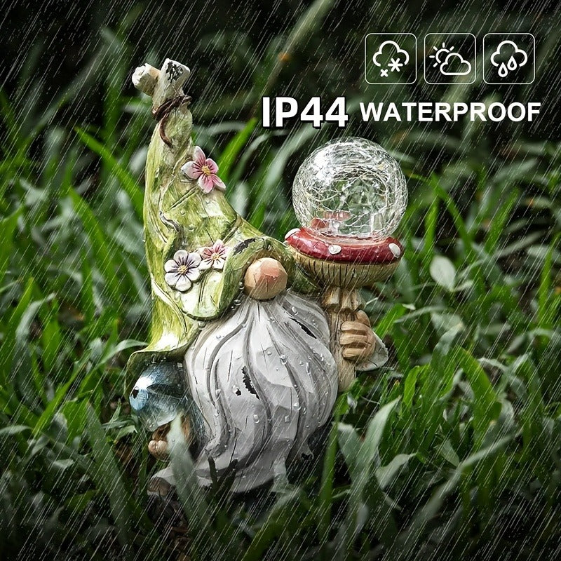 Solar Garden Gnome Statue with LED Magical Ball Light Outdoor Resin Dwarf Sculpture IP44 Waterproof Spring Yard Patio Decor Housewarming
