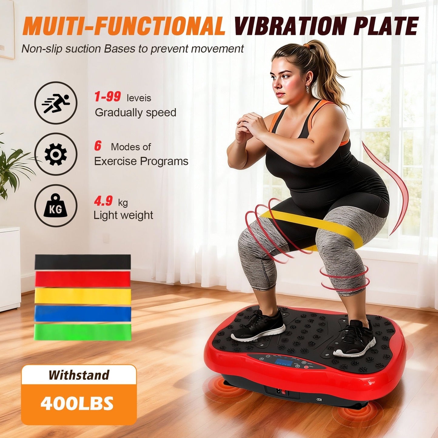 Vibration Plate Exercise Machine 120 Speed Levels – 5 Resistance Bands, LCD Display, Remote Control, 3 Workout Programs