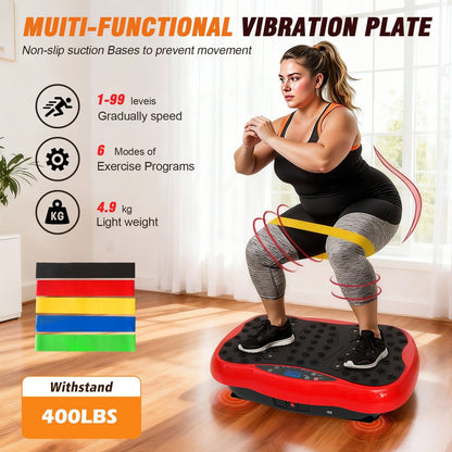 Vibration Plate Exercise Machine 120 Speed Levels – 5 Resistance Bands, LCD Display, Remote Control, 3 Workout Programs