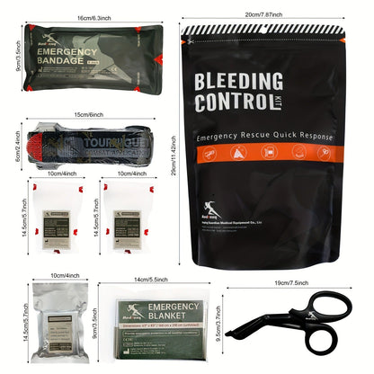 Six-Item IFAK First Aid Kit with Black Carry Pouch, Strap, Blanket, Shears, Gauze and Bandage Packets