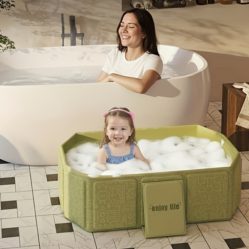 Foldable Baby Bathtub Portable Newborn Infant Tub with Drain Hole, Anti-Slip Base & Durable Multi-Functional Design for Home Travel Use
