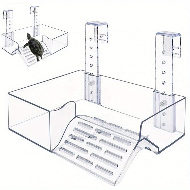 Turtle Basking Platform Acrylic Floating Island – Adjustable Height Climbing Dock with Integrated Ladder | Transparent Perforated Design