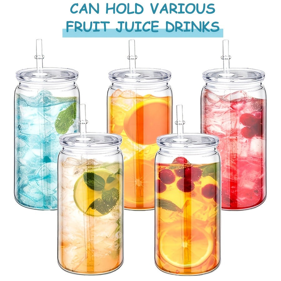 16oz Plastic Cups with Lids and Straws Bulk 25pcs Set Clear Flat Bottom Tumbler Single or Double Wall for Iced Coffee Boba Water Juice Party