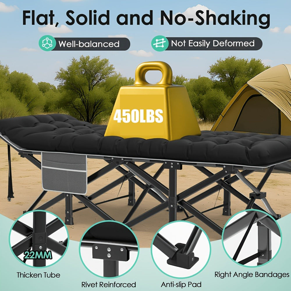 Folding Camping Cot Bed for Adults – Heavy Duty Double Layer Oxford Portable Camp Cot with Soft Pad & Carry Bag for Camping, Beach
