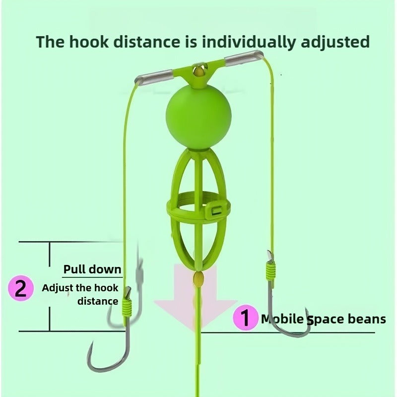 Fishing Hook Cage Set 3pcs Anti-Snag Double Hook Rig with Non-Twist Explosive & Flip Hooks – Carbon Steel Green Lure Fishing Bottom Hanging