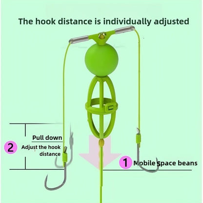 Fishing Hook Cage Set 3pcs Anti-Snag Double Hook Rig with Non-Twist Explosive & Flip Hooks – Carbon Steel Green Lure Fishing Bottom Hanging