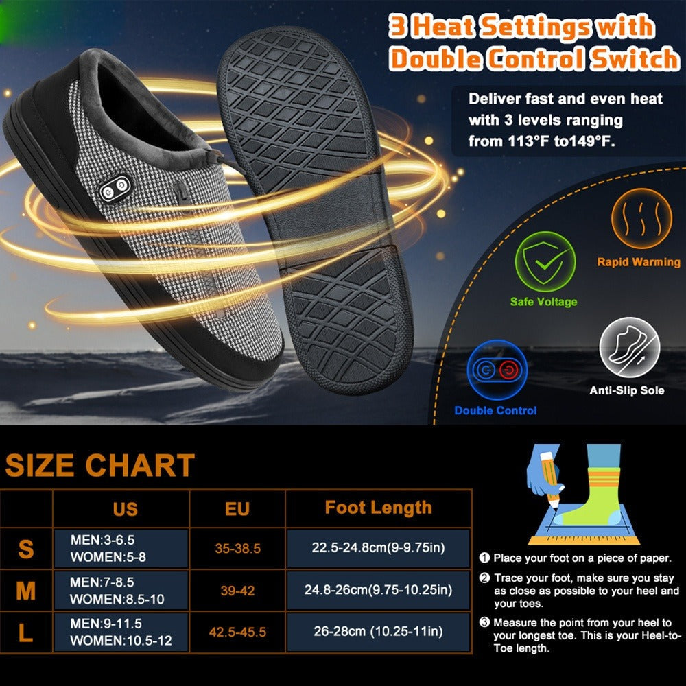 Heated Slippers for Men & Women with 5000mAh Battery – Electric Foot Warmer Shoes, Carbon Fiber Heating, 3 Heat Settings