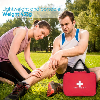 338-Piece First Aid Supply Kit in Red Handled Zipper Bag with Organized Interior Compartments