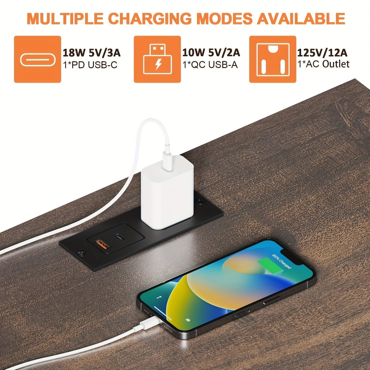 Electric Fireplace End Table Rotating 13-Inch Screen Side Table with Fast Charging Station Storage Shelf for Living Room Bedroom