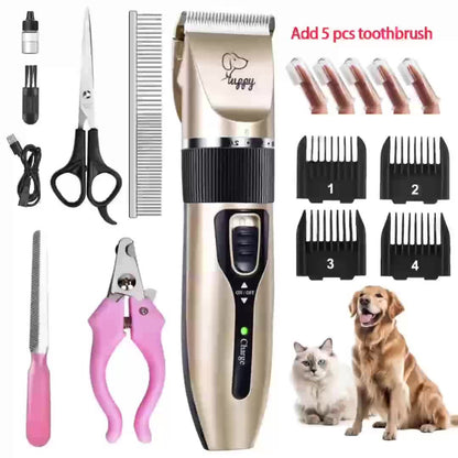 Pet Hair Clipper Kit, Furry 12-in-1 USB-Rechargeable Trimmer with Adjustable Blade and Five Guide Combs