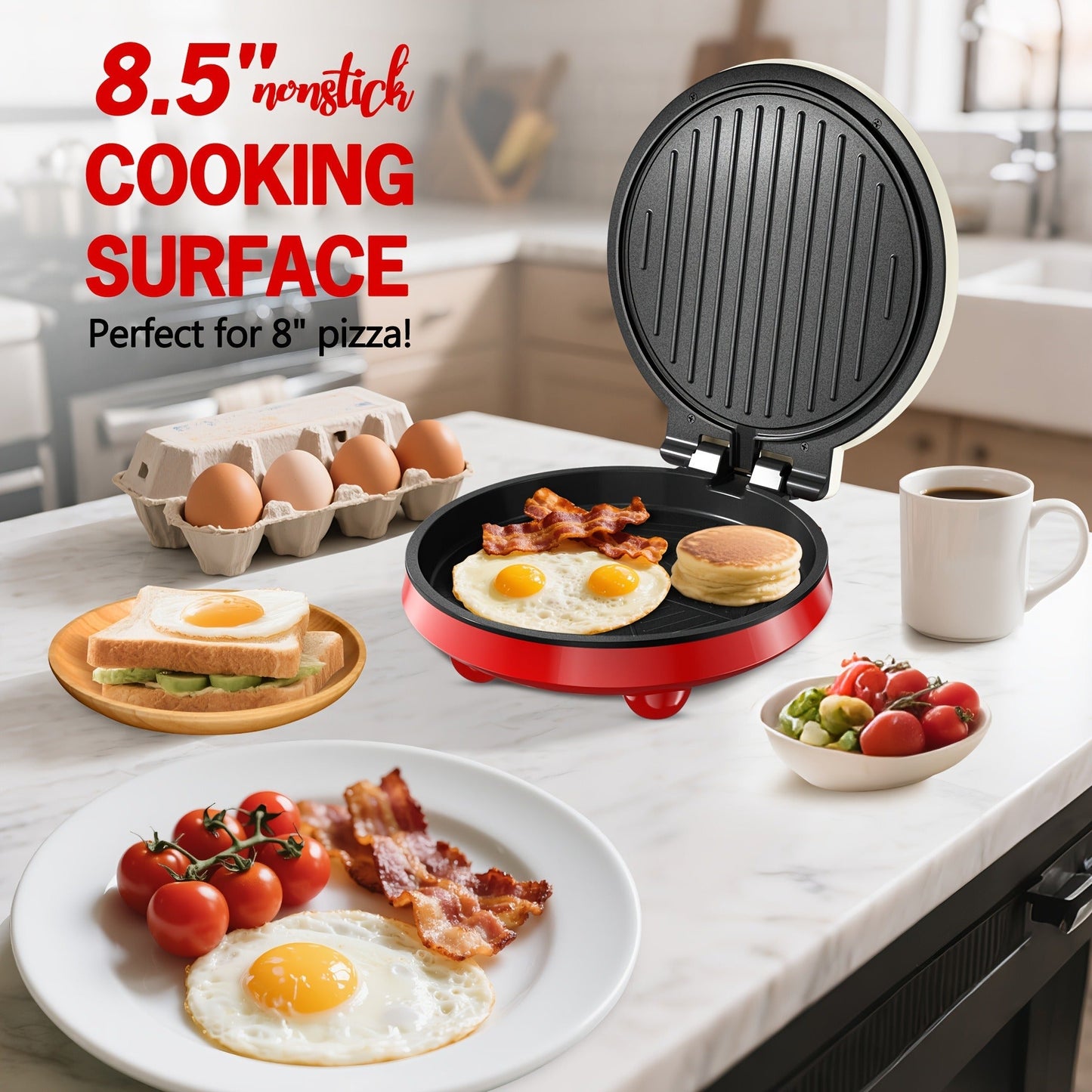 Electric Smokeless Indoor Grill 1500W, 2-in-1 Indoor Grill & Pizza Maker with 30-Min Timer, Auto Shut-Off