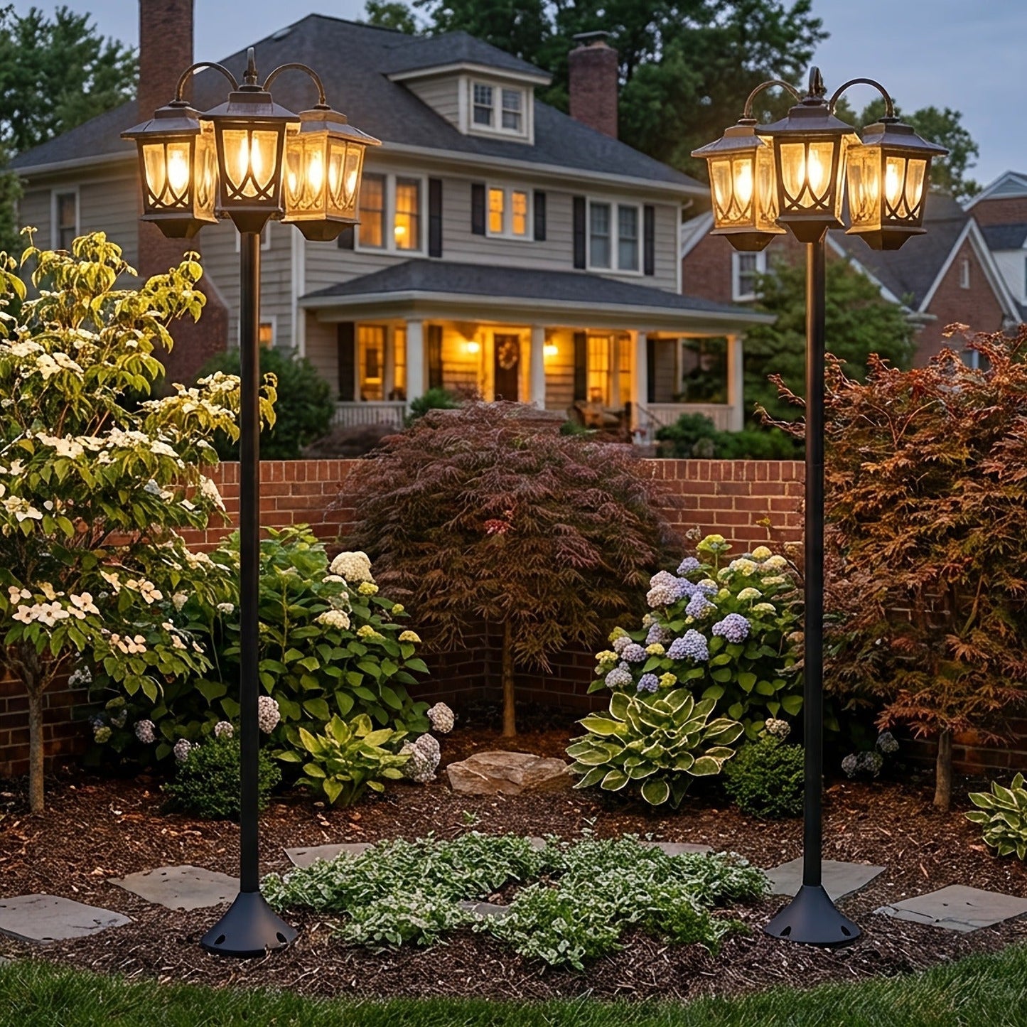 Three-Head Solar Lamp Post, Up to 73 Inches with Four Height Settings and 3000K Light Label