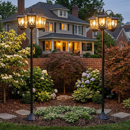 Three-Head Solar Lamp Post, Up to 73 Inches with Four Height Settings and 3000K Light Label