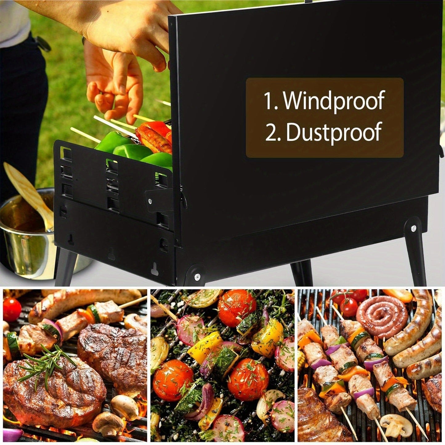 Charcoal Grill Portable BBQ with Hood – Foldable Compact Outdoor Barbecue Grill for Camping Tailgating Picnic Backyard Cookouts |