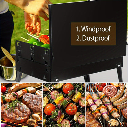 Charcoal Grill Portable BBQ with Hood – Foldable Compact Outdoor Barbecue Grill for Camping Tailgating Picnic Backyard Cookouts |