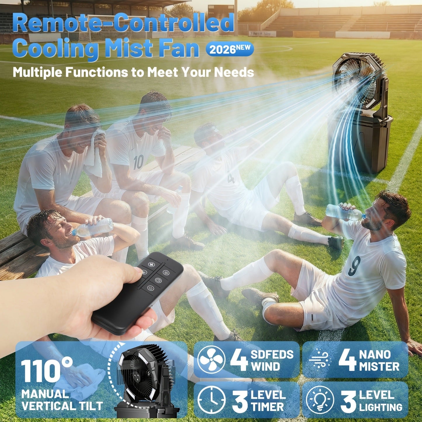 Misting Fan Portable Outdoor with Water Tank 20000mAh Rechargeable Battery Camping Cooling Spray Fan