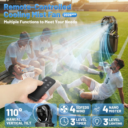 Misting Fan Portable Outdoor with Water Tank 20000mAh Rechargeable Battery Camping Cooling Spray Fan