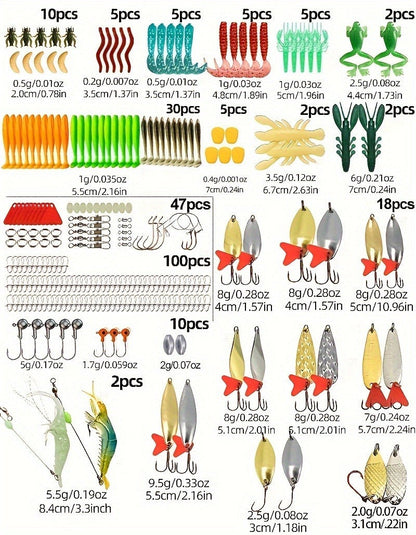 Fishing Lure Set with 110, 252 or 361-Piece Mixed Tackle Options, Hard Baits, Soft Baits, Hooks, Rigs and Storage Box