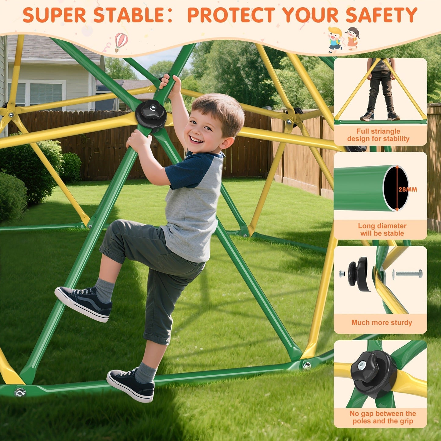 10FT Kids Climbing Dome with Hammock Swing Disc Swing Backyard Jungle Gym Steel Frame Outdoor Play Equipment 1000 LBS Capacity Gift for Boys