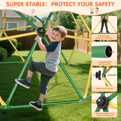 10FT Kids Climbing Dome with Hammock Swing Disc Swing Backyard Jungle Gym Steel Frame Outdoor Play Equipment 1000 LBS Capacity Gift for Boys